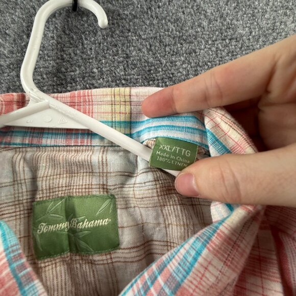 Tommy Bahama Blue Red Plaid Short Sleeve Linen 2XL Pocket Mens Button Up Beach - Picture 9 of 11